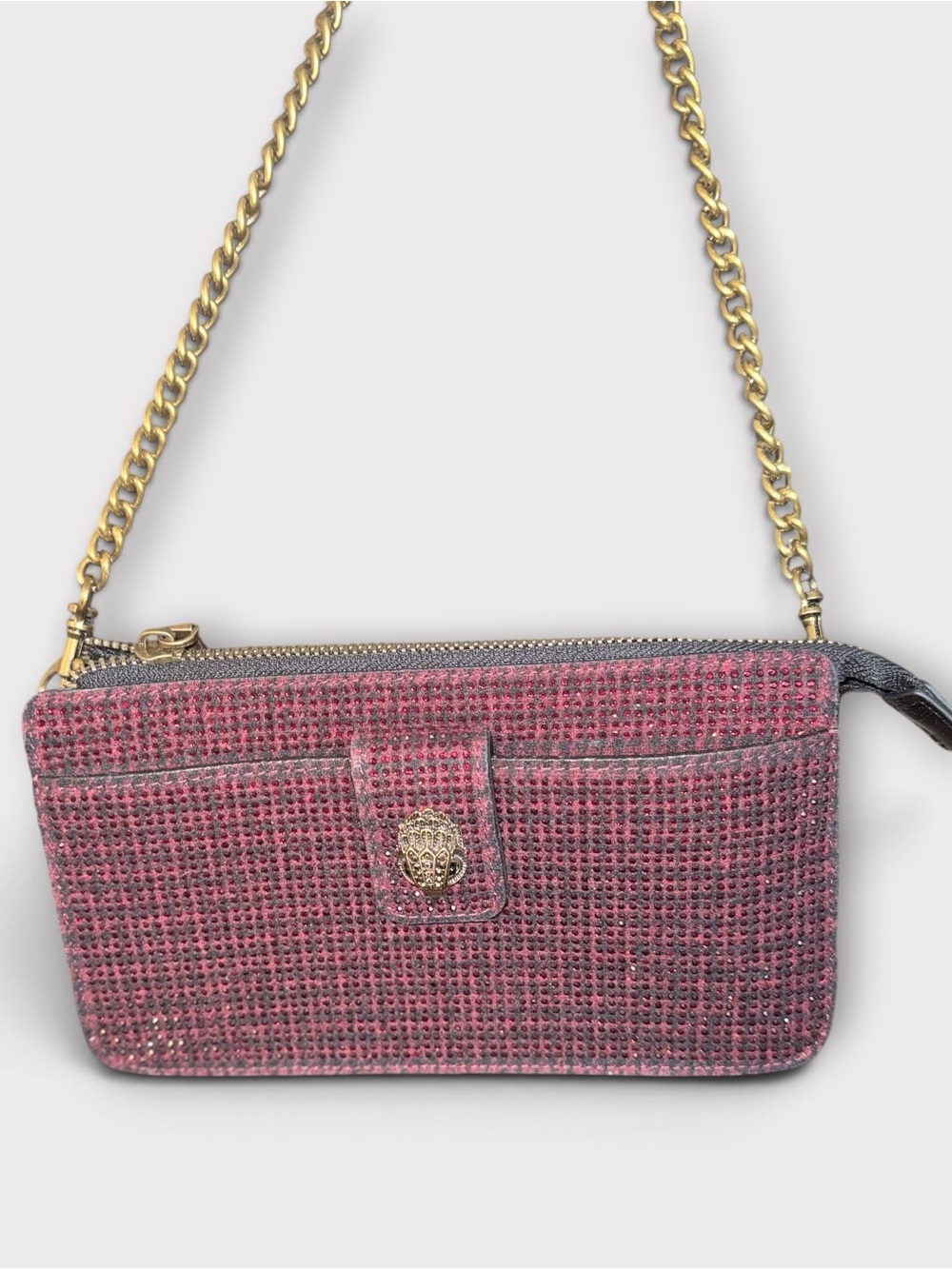 Kurt Geiger RARE Red Kensington Crystal Encrusted Crossbody with Gold Chain
